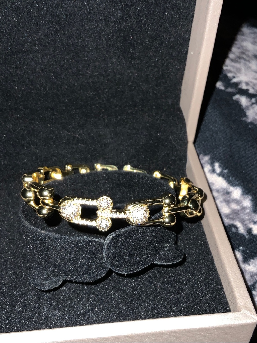 Gold Tone Crystal Link Bracelet - Women's Jewelry